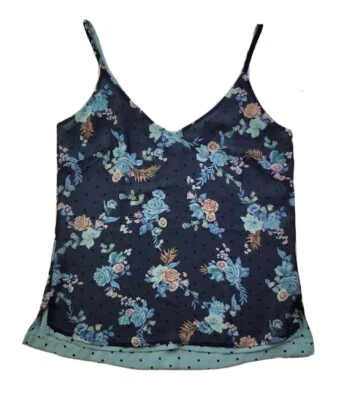 White House Black Market Women XS Reversible Tank Navy Floral/Polka Dot V-Neck - Image 1 of 4