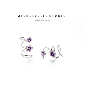 Enamelled Purple Flower Ear Threader, Daisy Flower Ear Wire - Picture 1 of 5