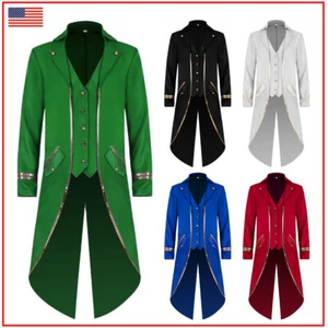 Unisex Tailcoat Medieval Renaissance Men Costume Halloween Vintage Formal Jacket - Picture 1 of 22