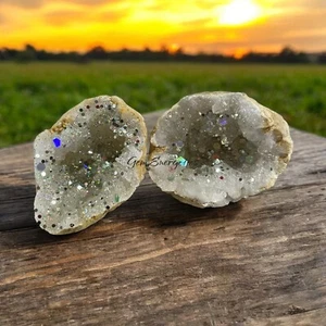 Sparkle Geode Pair Geode Crystal Quartz Druze Specimen Morocco Geode Half Split. - Picture 1 of 3