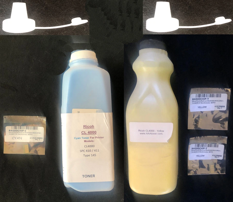 COMPATIBLE YELLOW & CYAN TONER 145 RICOH AFICIO SP C410DN CL 411DN CL4000DN CHIP - Image 1 of 1