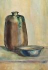 Expressionist stil life with vase and bowl watercolor painting