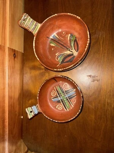 2- Vintage Mexican WEXICO Pottery Bowls Pans Skillets Primitive Redware - Picture 1 of 3