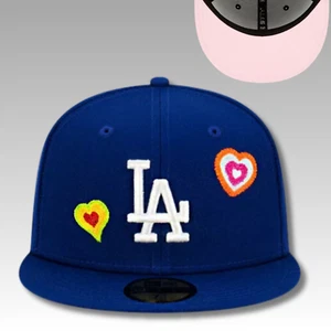 LA Dodgers 59FIFTY New Era Sombrero Ajustado Azul/Rosa Bajo Visera Corazones Puntada de Cadena - Imagen 1 de 3