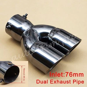 76mm 3" Inlet Universal Rear Muffler Tail Pipe Tip Exhaust Dual Outlet Accessory - Picture 1 of 8
