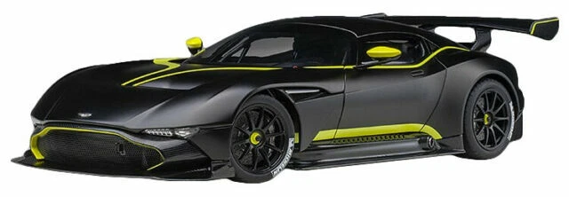 AUTOart Aston Martin Vulcan Diecast Model Car - Matt Black/Lime Green Stripes, 1/18 Scale