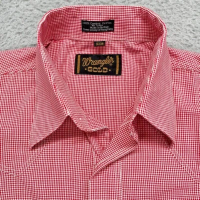 Camisa de Vestir WRANGLER GOLD Hombres 16 34 Rojo Cuadros Algodón Peinado Manga Larga Western Foto 1 de 4