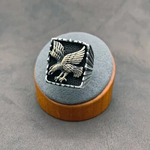 925 Sterlingsilber rechteckiger Adler Herrenring A + Handwerkskunst American Eagle - Bild 1 von 6