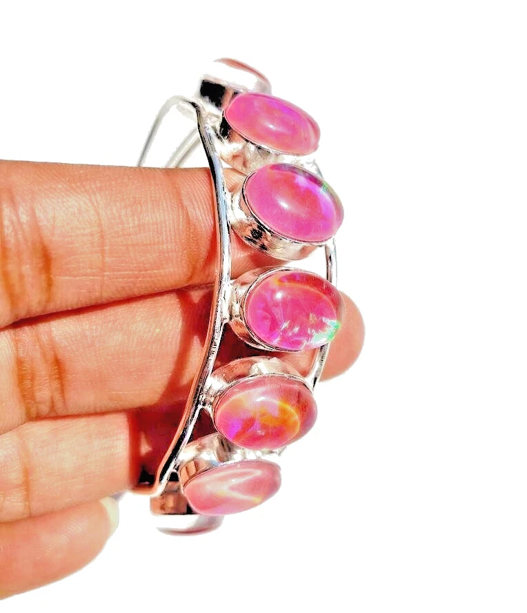 Australian Triplets Opal Gemstone 925 Sterling Silver Handmade Jewelry Bangle - Image 1 of 4