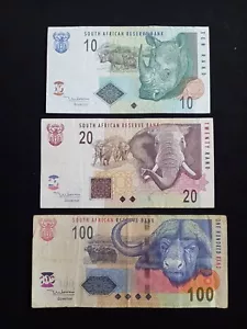 SOUTH AFRICA 10 + 20 + 100 (2005) RAND Banknotes - Circulated / Damaged - Picture 1 of 2