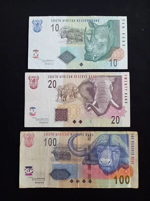 SOUTH AFRICA 10 + 20 + 100 (2005) RAND Banknotes - Circulated / Damaged - Image 1 of 2