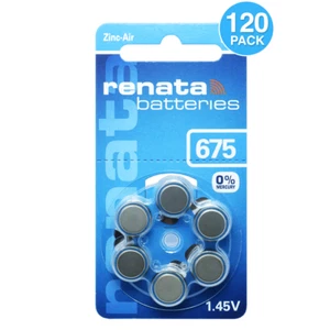 Renata Size 675 1.45V Zinc Air Hearing Aid Batteries (120 Pack) - Picture 1 of 7