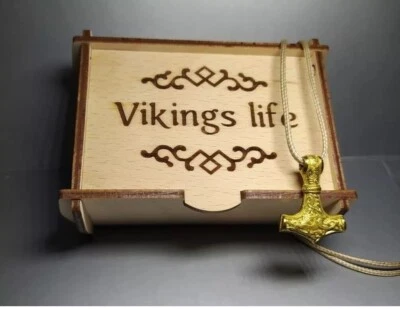 THOR'S HAMMER PINGENTE VIKING AMULETO BRONZE SÓLIDO ESTILO MASCULINO + Caixa de madeira presente - Imagem 1 de 4