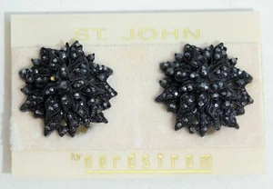 Beautiful Vintage St. John Nordstrom Black Rhinestone Clip Earrings on Card - Picture 1 of 5