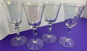 Set of 4 Wine Pedestal Iridescent Luster Water Goblet Loop Optic Glass  - Picture 1 of 7