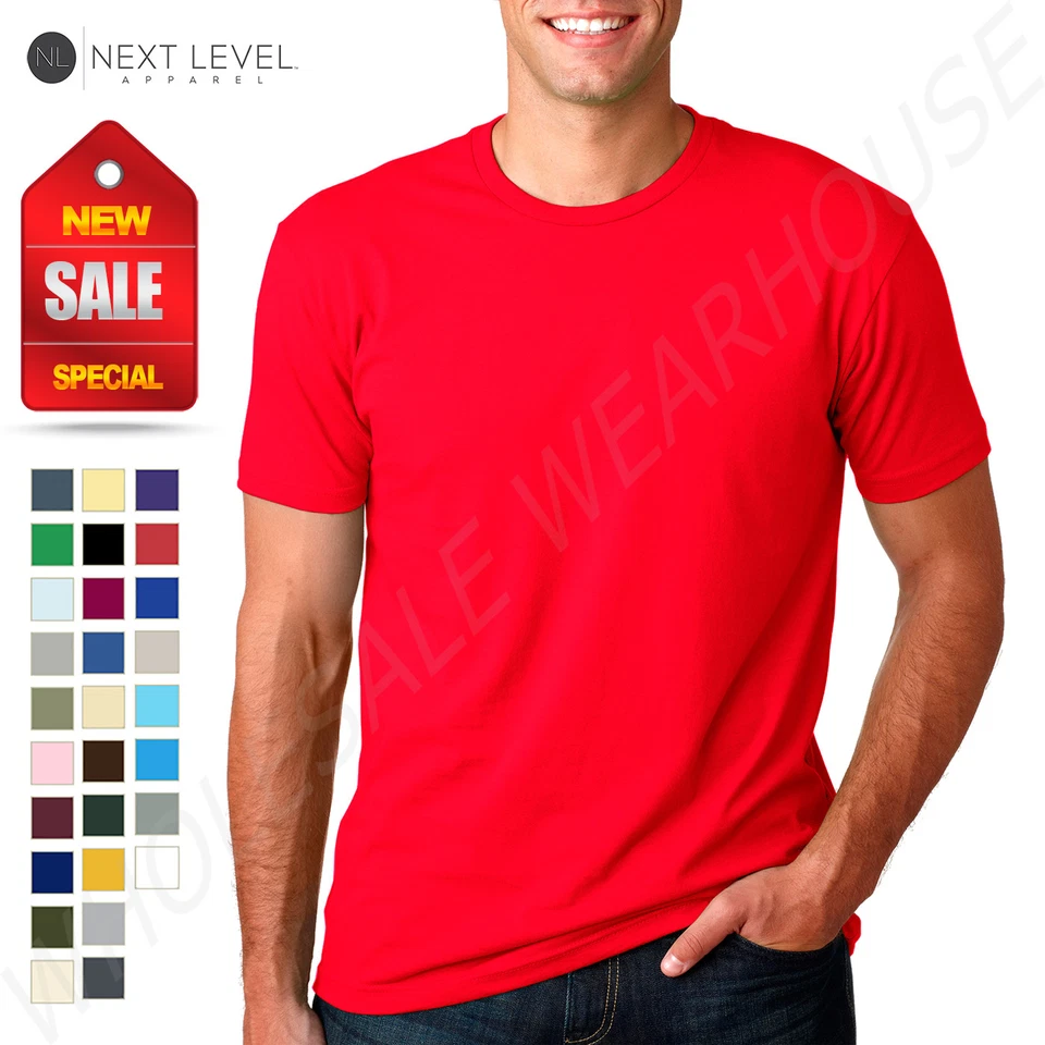 NUEVA Camiseta Next Level 100% Algodón Para Hombre Premium Ajustada Cuello Redondo 2XL-3XL B-3600 Foto 1 de 1