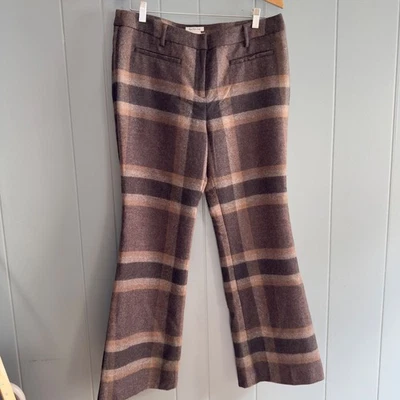 L.L.Bean wool plaid flare pants chocolate brown check 14P preppy academia - Image 1 of 4
