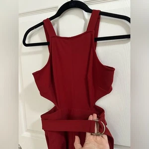 Sexy BeBe Red Cutout Wide Leg belted pant Jumpsuit size 2 straight leg - Picture 1 of 8