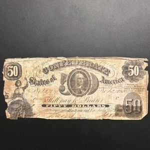 T8 1861 $50 Confederate States Note Only 123,564 issued-Rare note - Picture 1 of 5