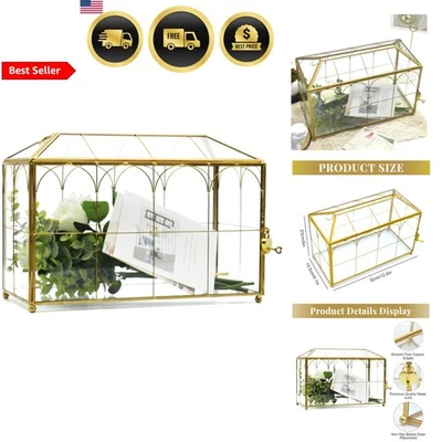 Caja de tarjetas de vidrio dorado sobre de fiesta de boda caja de bloqueo recepción Foto 1 de 4