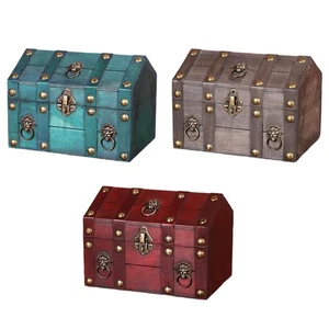 Pirate Treasure Chest Chest Solid Wood Antique Design with Hinged Lid House - Picture 1 of 19