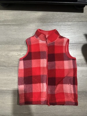 Old Navy Girls XXL 16 Fleece Red Checkered Vest Full Zip Front Pockets Soft - Image 1 of 2