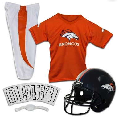 Conjunto Oficial de Uniforme de Futebol Juvenil NFL Denver Broncos - Capacete, Jersey e Calças - Imagem 1 de 4