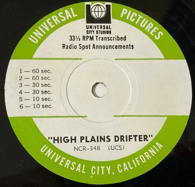 Clint Eastwood High Plains Drifter Radio Spots WLP DJ COPY Promo 33 1/3 1973 EX! - Bild 1 von 2