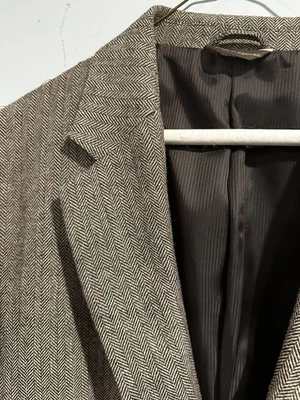 Tasso Elba Jacket Blazer Mens L 42-44 Brown Herringbone Tweed Wool Elbow Patches - Image 1 of 4