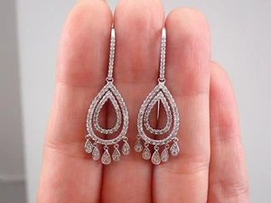 Chandelier Drop Earrings 2Ct Round Cut Simulated Diamond 14k White Gold Plated - Picture 1 of 5