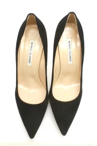 Monola Blahnik 1990's Satin D'Orsay Stilettos Black Sued - Picture 1 of 5