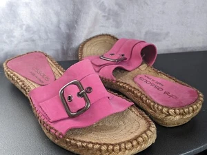 Andre Assous Pink Leather Jute Slide Sandal Adjustable Buckle Sz 6 Spain Beachy - Picture 1 of 7