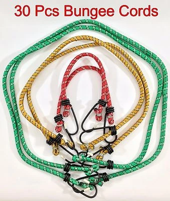30pc Bungee Bungie Cord Tie Down Straps Assortment Set 12" 24" & 36"