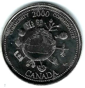 ¡Moneda de 25 centavos de la comunidad conmemorativa de Canadá 2000 brillante sin circular! - Imagen 1 de 2