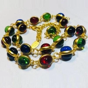 Rainbow Glass Vintage Style Long Necklace Bezel Jelly Glass Cabochons - Picture 1 of 13