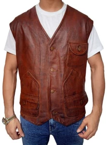 Men’s Real Leather Motorcycle Waxed Tan Brown Distressed Leather Biker Jacket - Foto 1 di 12