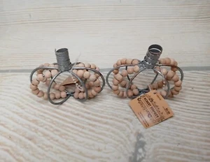 New! Set 2 Metal Pumpkin  Napkin Rings Table Decor Farmhouse Kitchen Beads Fall - Picture 1 of 8