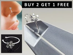Women Shiny Crystal Rhinestone Flower Nostril Nose Ring - Buy 2 Get 1 FREE - Picture 1 of 4