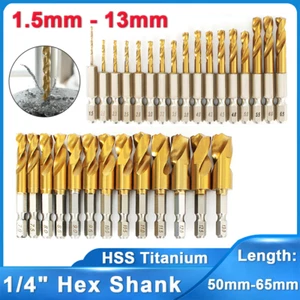 1.5mm-13mm Titanium Coated HSS Steel Drill Bits 1/4" Hex Shank For Metal Wood - Picture 1 of 42
