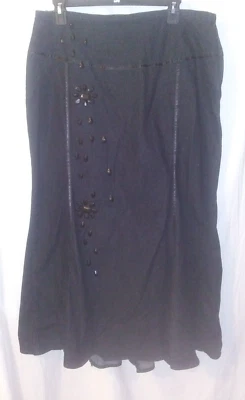 Ashley Stewart 14 Black Denim Trumpet Maxi Skirt with Bottom Flare & Gemstones~# - Image 1 of 4