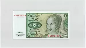 GERMANY 5 Deutsche Mark 1960, P-18, B5898473A, Original UNC Uncirculated. B2 - Picture 1 of 2