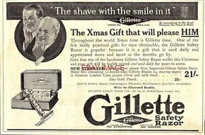 Anuncio de juego de afeitadora de seguridad Gillette original 1923 anuncio impreso de afeitado de Navidad 726/31 - Imagen 1 de 1
