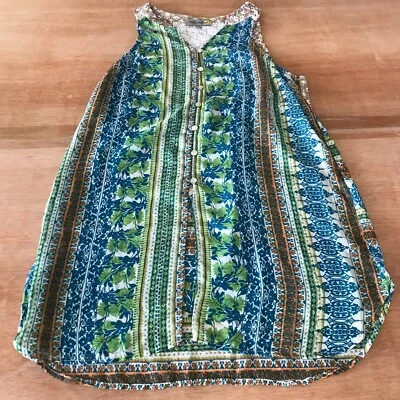 Fig & Flower Dress Women S Blue Floral Button Up Sleeveless V Neck Midi Peasant - Image 1 of 4