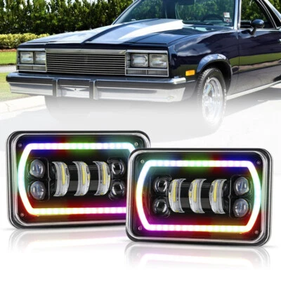 Para 1982-1987 Buick Regal 4x6" pulgadas Faros LED Anillo RGB Alto/Bajo DRL Combo Beam Foto 1 de 4