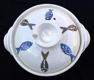 Vintage Studio Pottery Bowl with Lid Stoneware Salt Glazed Fish Rice Soup - Bild 1 von 14