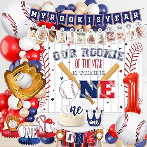Baseball 1St Birthday Party Decorations Boy, Our Rookie Backdrop,Baseball Balloo - Picture 1 of 12