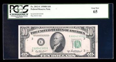 DBR 1950-B $10 Philadelphia Gem Fr. 2012-C PCGS 65 Serial C68542305B - Image 1 of 2