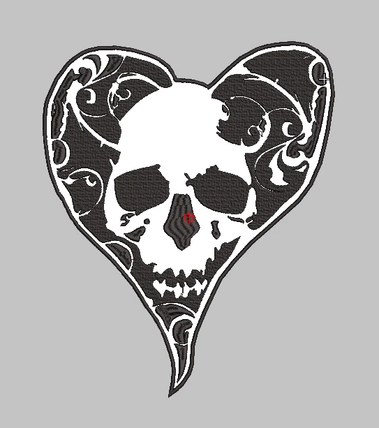 SKULL HEART embroidery back patch 10 x 13 inches. - Image 1 of 1