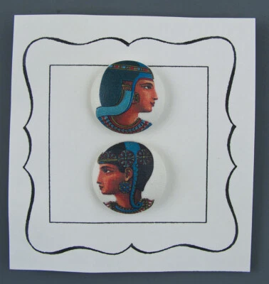 FABRIC COVERED BUTTON SET OF 2 - ANCIENT EGYPTIAN WOMEN - Image 1 of 2