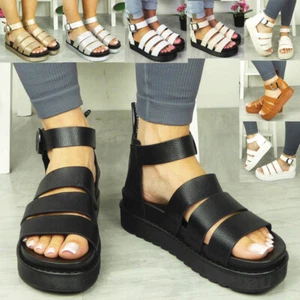 Roman Sandals Womens Flatform Platform Summer Buckle Comfy Ladies Shoes Sizes - Picture 1 of 108